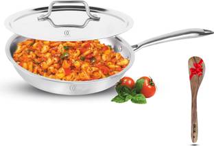 Omichef Primax 20CM(1.5Ltr) Triply Stainless Steel Frypan, Induction & Gas Compatible, Fry Pan 20 cm diameter with Lid 1.5 L capacity