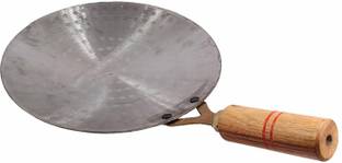 irontawa Original Traditional Handmade Iron Lokhand Loha Tawa Deep Round with Handle I Roti /Chapati Maker Tawa 25 cm diameter silver color Tawa 28 cm diameter