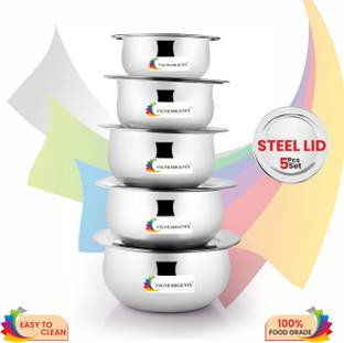 Vigneshgenix Stainless Steel Handi Of 5 Pic Cookware set Handi Stainless Steel Measuring Spoon Set