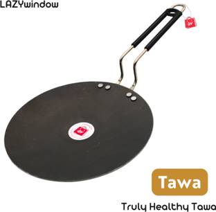 LAZYwindow 100% Pure Iron Tawa with Insulated Handle Tawa 25 cm diameter