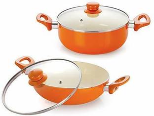 NIRLON Ceramic 2-Piece Cookware Set Kadhai 24 cm diameter with Lid 3.1 L capacity