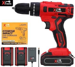 XTOOLS New Red Drill 21V 21V Cordless Power Drill Set 1500 RPM with Battery, Charger & Accessories Cor...