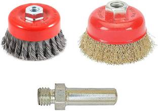 Kshivi Combo of Twisted Cup Brush and Non Twisted Cup Brush With Drill Attachment Wheel Brush