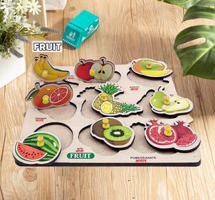 FORSIKHA Sorting Game Blocks Fruits Name Shape Matching Wooden Puzzle Kids Learning Board