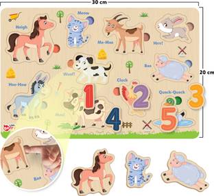 Little Berry Wooden Educational Learning Farm Animals Puzzle Board for Kids - Learning Toy