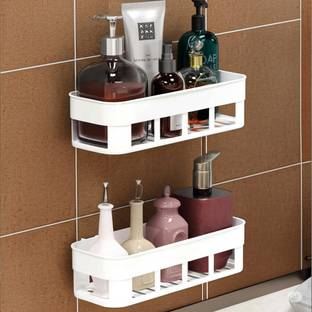 HK APPLIANCE 2 PCS Self Adhesive Multipurpose Wall Mount Bathroom Shelf Plastic Wall Shelf
