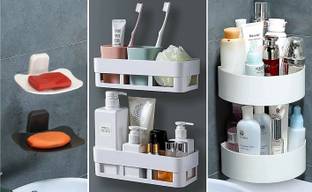 ALUCINANTE 2 Wall Shelves, 2 Soap Stand, 2 Corner Shelf For Home, Kitchen And Bathroom Plastic Wall Shelf