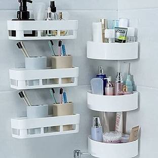 Zenvio ABS Plastic Kitchen Bathroom Wall Holder Storage Rack (3 Corner + 3 Bathroom) Plastic Wall Shelf