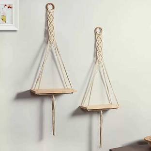 JANAKI SHOP Macrame Rope Hanging Used as Wall Decor for Home Decoration Wooden Wall Shelf