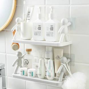 KRAZE Wall Mounted Floating Plastic Shelves - Self Adhesive Bathroom and Kitchen Decor Plastic Wall Shelf