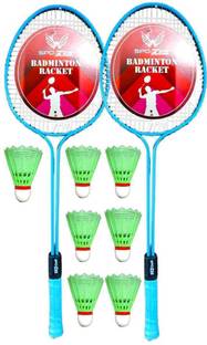SPO Zone Badminton Racket Set of 2 PC WITH 7 SHUTTLE FOR KIDS MEN Green, Black Unstrung Badminton Racquet