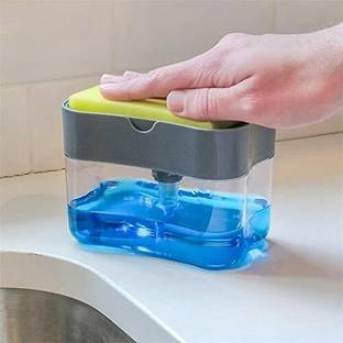TechHark 2 in 1 Soap Pump Plastic Dispenser for Dishwasher Liquid; Holder (Random Color; Standard; 385ml) Free Sponge Scrub Pad Scrub Pad