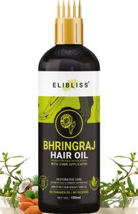 ELIBLISS Bhringraj Hair Oil WITH COMB APPLICATOR - for Hair Restoration - for All Hair Types - Non-Sticky & Non-Greasy Hair Oil - No Mineral Oil, Silicones, Synthetic Fragrance  Hair Oil