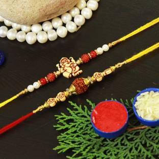 PDR Poonam Designer Rakhi Rudraksh Monu_S2_256 Assorted Rakhi, Chawal Roli Pack  Set
