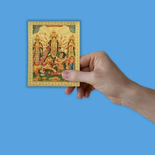 HAWAI Durga Ma Gold Plated Pocket Size Photo Sticker(3.5X2.5In) Religious Frame