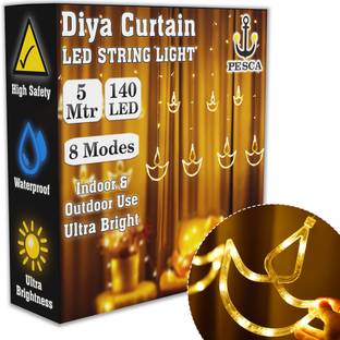 PESCA 140 LEDs 5.08 m Yellow Flickering, Steady Diya Rice Lights