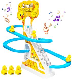 J K INTERNATIONAL Duck Slide Toy Set,Duck Track Toys for Kids - Small Ducks Stair Climbing Toys