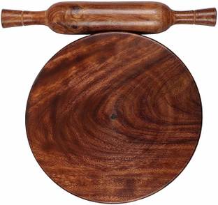 APEROL DESIGN Wooden Chakla belan with Stand, Round Chapati Chakla, Perfect for Making Chappati at Home, Wooden Roti/Chapati Maker, Wood Rolling Board and Rolling Pin Set Rolling Pin & Board