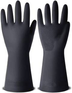 RBGIIT 1 Pair Chemical Resistant Gloves,Waterproof Work Heavy Duty Industrial Latex Gloves,12.6",Black Size Large Rubber  Safety Gloves