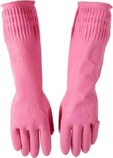 RBGIIT PK01 Pink Natural Rubber Waterproof Reusable Washable Kitchen Cleaning Pet Care Cheamical Restatince Heat Restitance Safety Skin Plam Hand Virus Jums Protect For Health And Body Safety Tools For Hand And Arms Safety Gloves Latex, Rubber  Safety Gloves