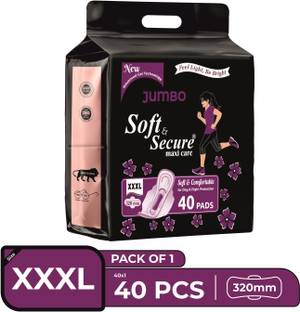 soft & secure XXXL JUMBO DRY RASH FREE SANITARY NAPKIN Sanitary Pad (Pack of 40) Sanitary Pad