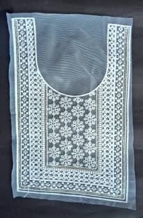 Pachrangi Sequin Net White Fabric(Base)22cm+35cm embroidery Neck Gala dress throat 1 piece Lace Saree Falls