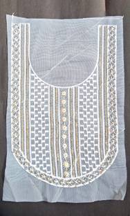Pachrangi Sequin Net Fabric White(Base)22cm+35cm embroidery Neck Gala dress throat 1 piece Lace Saree Falls