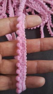 पचरंगी Pom Pom Lace Border Yarn Tassel Ball normal pink colour 9 Meter 1cm Saree Falls Lace साड़ी फॉल्स