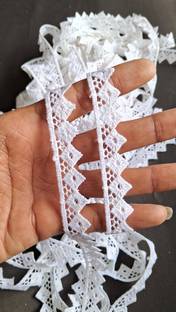 Pachrangi festival special beautiful look lace border gpo white triangle 9 mtr 1.50 cm Lace Saree Falls