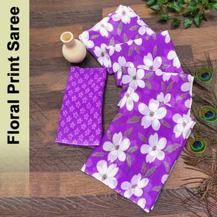 Paisley, Floral Print Daily Wear Georgette Saree with Unstitched Blouse