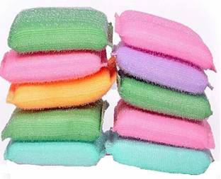 NFM Multi Colour Foam Pad Sponge & Plastic Scrub Pads, Foam Pad, Sponge Scourer, Kitchen Scrubber for Dish/Utensils/Tiles Cleaning Heavy Quality Scrub Pad (Medium, Pack of 12) Scrub Pad