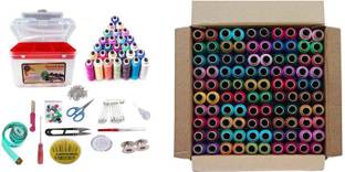Macaw Combo Pack Of Sewing Kit Box Set And Thread Box ( 100 spool, 150 m each ) Sewing Kit