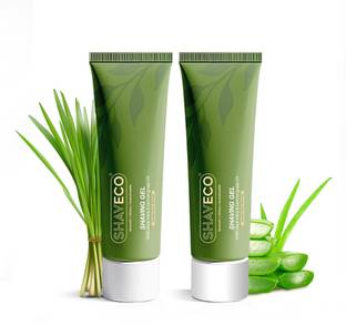 SHAVECO Natural Shaving Gel | Aloe Vera & Lemongras | 100 gm each| Pack of 2