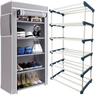 QUARCK 5 Layer Book Shelf Plastic Rack With Cover Wardrobe Portable Multipurpose Plastic Open Book Shelf