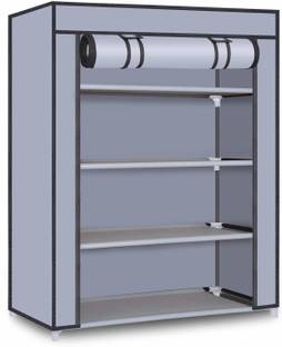 FurniGully Multipurpose Adjustable 4 Shelves Metal Collapsible Shoe Stand