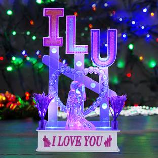 Awesome Craft ILU LOVE Crystal Showpiece with LED Lights, Valentines Gift Decorative Showpiece  -  14 cm