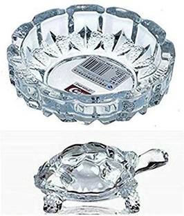 Gyanoday Creations Glass Crystal Tortoise with Pond Feng Shui Vastu Crafts Crystal Turtle with Plate, Best Gift for Career and Good Luck Plate Decorative Showpiece  -  5 cm
