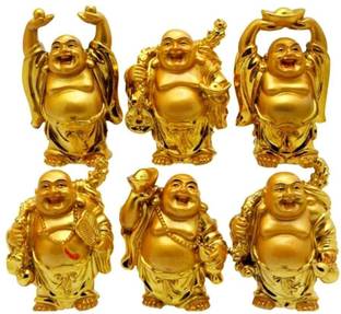 Divine Creations Laughing Buddha Statue Set of 6 for Health, Happiness in your Home & Workspace Decorative Showpiece  -  6 cm