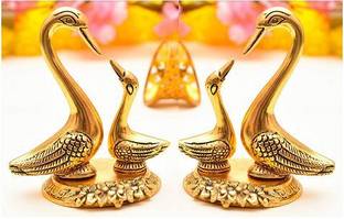 Koolwal craft Metal Swan Pair kissing love birds set of 2 showpiece Decorative Showpiece  -  15.5 cm