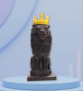 The Stark Mart Showpiece Lion Statue with Crown Sculpture Big Size for Indoor/Outdoor Décor Decorative Showpiece  -  29 cm