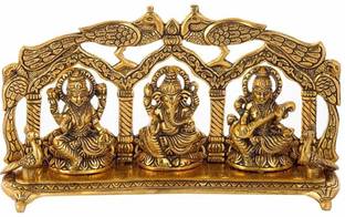 ADIYOGI Laxmi Ganesh Saraswati idol- Decorative Laxmi Ganesh Saraswati With Peacock Desi Decorative Showpiece  -  15 cm