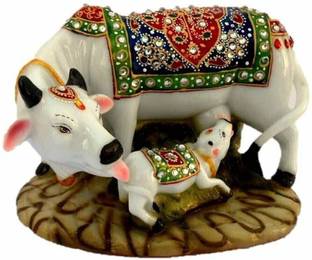 AROHI ENTERPRISES Decorative Marble dust/Polyresin Cow and Calf Big Statue/Idol for home decor Decorative Showpiece  -  12 cm
