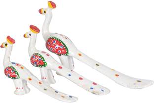 DreamKraft HandCrafted Set of 3 Showpiece Peacock For Decoration And Gift Purpose (20X10CM ,15X 8CM ,14X8 CM) Decorative Showpiece  -  14 cm