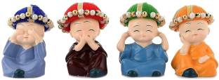ARINJAY Polyresin Baby Colorful Hat Monk Buddha Idols Standard Multicolored, 4 Pieces Decorative Showpiece  -  4 cm