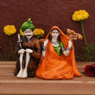 Collectible India Handcrafted Rajasthani Couple Showpieces for Home Decor Living Room Bedroom - Love Couple Statue For Valentine Day Gifts - Valentine Gift - Birthday Gift - Anniversary Gift Decorative Showpiece  -  17 cm