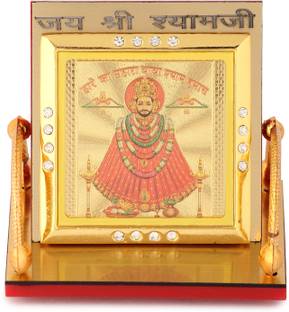 Divine Collections Enterprises DivColl Khatushyam ji Gold Foil Plated Photo in a Square Frame for Car Dashboard Decorative Showpiece  -  6 cm
