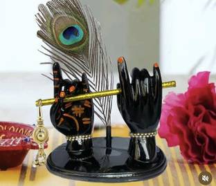 krishnagallery1 Black Shree Krishna Flute Hand Statue Marble Krishna Statue Decorative Showpiece  -  22 cm