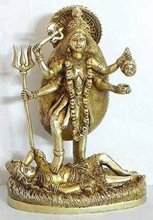 DARIDRA BHANJAN Kali Maa Murti, Goddess Maha Kali, Mahakali, Kalika Maa Brass Statue Decorative Showpiece  -  14 cm