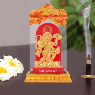 Awesome Craft Gold Plated Lord Hanuman Idol Statue Bajrang Bali Murti Showpiece Gold 1 Piece Decorative Showpiece  -  15 cm