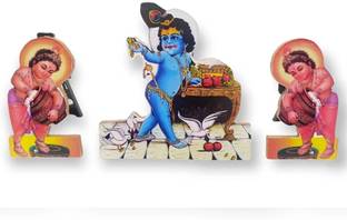 AARSHI CREATION Krishna Makhan Leela – Wooden MDF Set of Krishna with Gawal Decorative Showpiece  -  15 cm